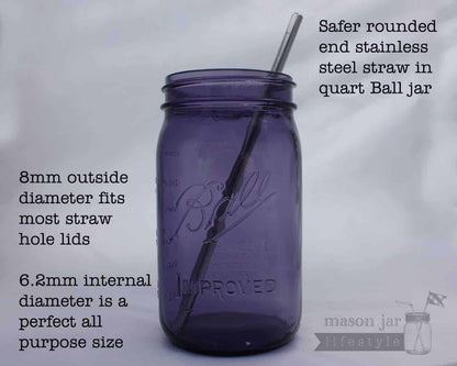 Long Safer Rounded End Stainless Steel Straw for Quart Mason Jars