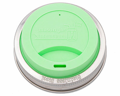 Silicone Drinking Lid with Stainless Steel Band for Mason Jars