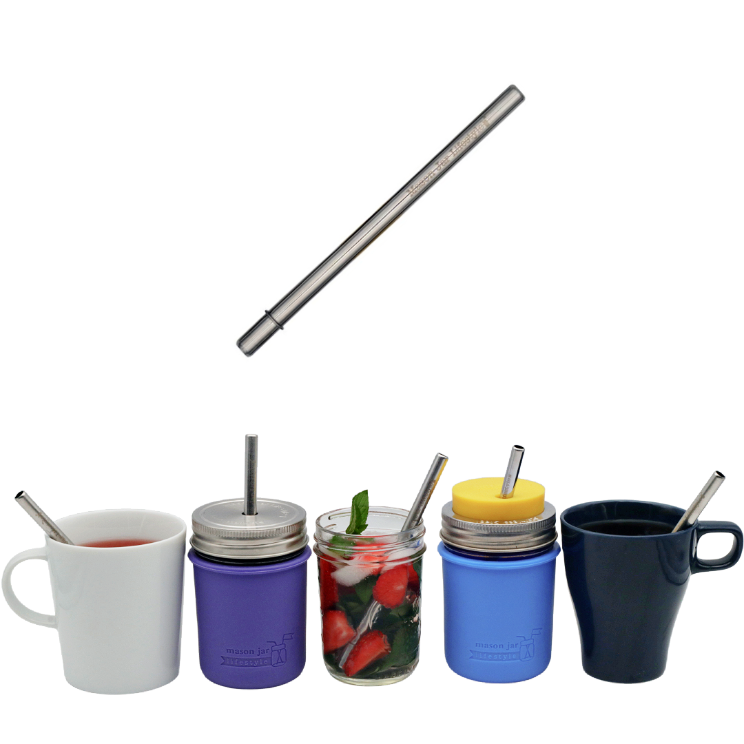 Individual Stainless Steel & Glass Straws for Mason Jars