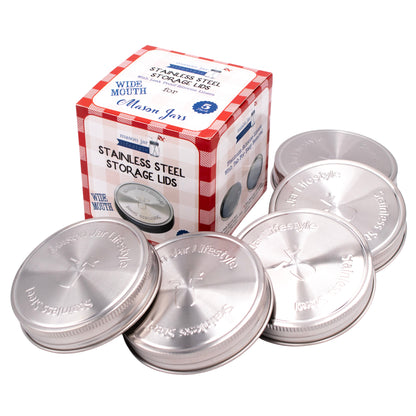 Stainless Steel Storage Lids with Leak-Proof Silicone Liners for Mason Jars 5 Pack