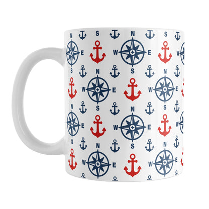 Nautical Navy Blue Red Compass and Anchors Mug