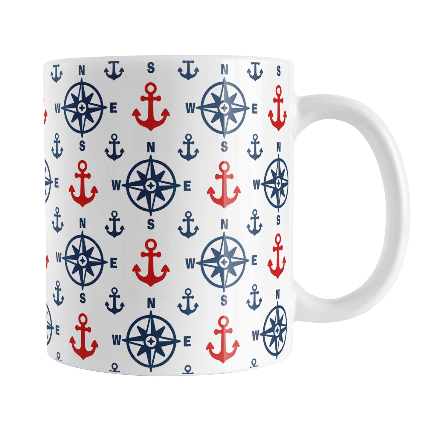 Nautical Navy Blue Red Compass and Anchors Mug