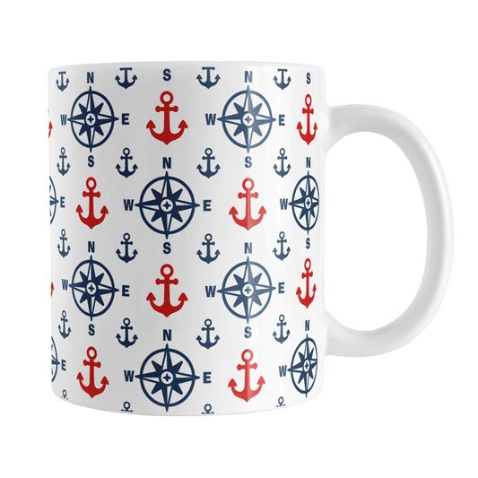 Nautical Navy Blue Red Compass and Anchors Mug