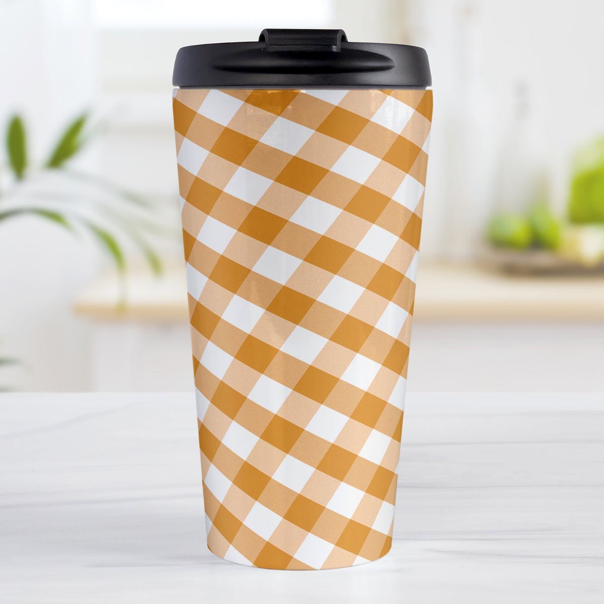 Orange Gingham Travel Mug