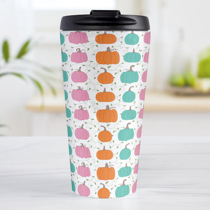 Orange Teal Pink Pumpkin Pattern Travel Mug