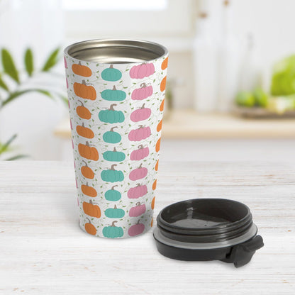 Orange Teal Pink Pumpkin Pattern Travel Mug