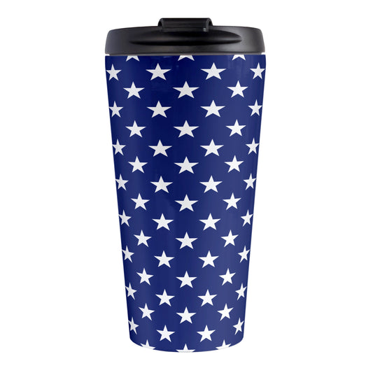 Patriotic White Stars on Blue Travel Mug