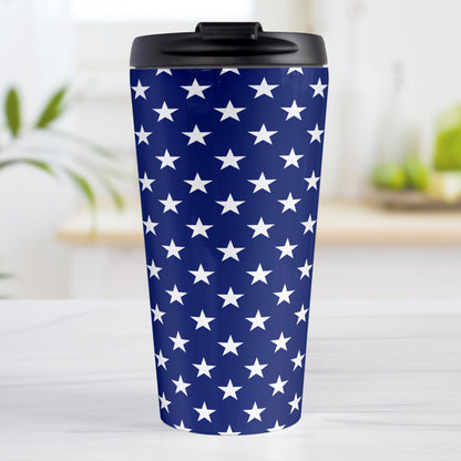 Patriotic White Stars on Blue Travel Mug