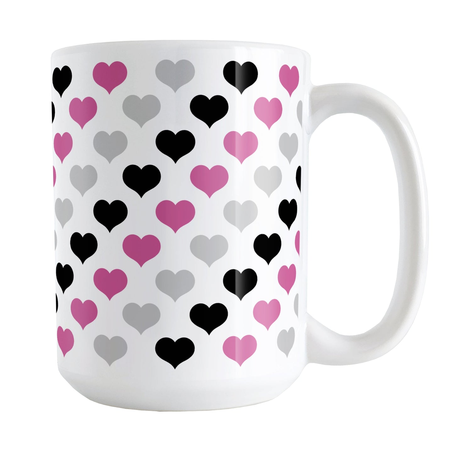 Pink Black Gray Hearts Pattern Mug
