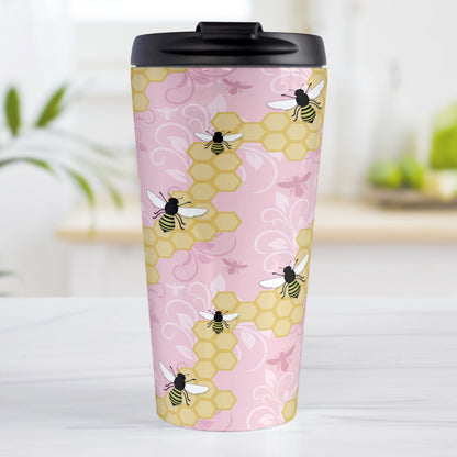 Pink Honeycomb Bee Travel Mug