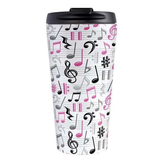 Pink Music Notes Pattern Travel Mug