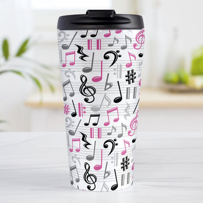 Pink Music Notes Pattern Travel Mug