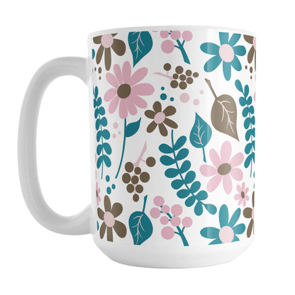 Pink Turquoise Brown Floral Pattern Mug