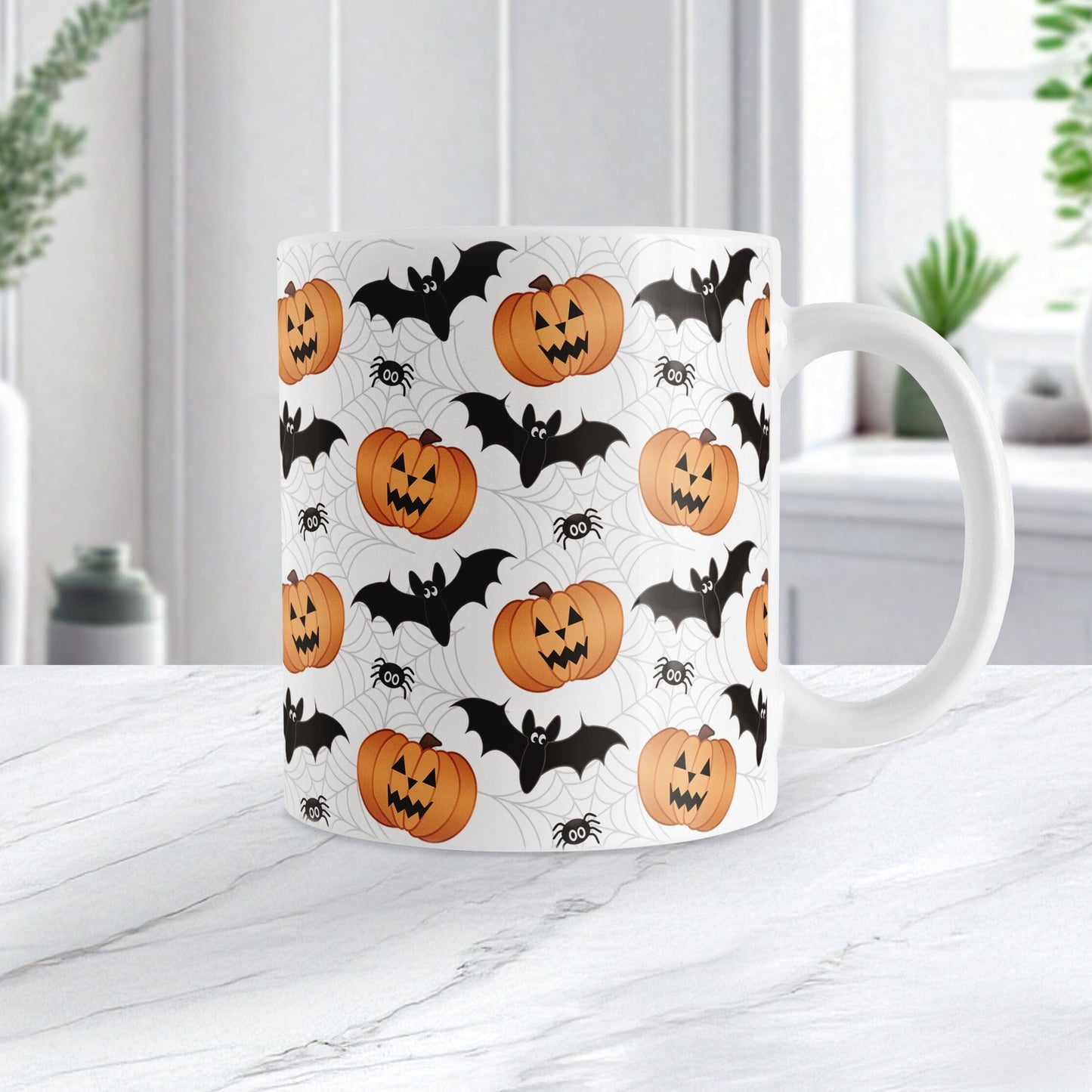 Pumpkins Bats and Spiders Halloween Mug