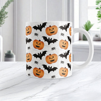 Pumpkins Bats and Spiders Halloween Mug
