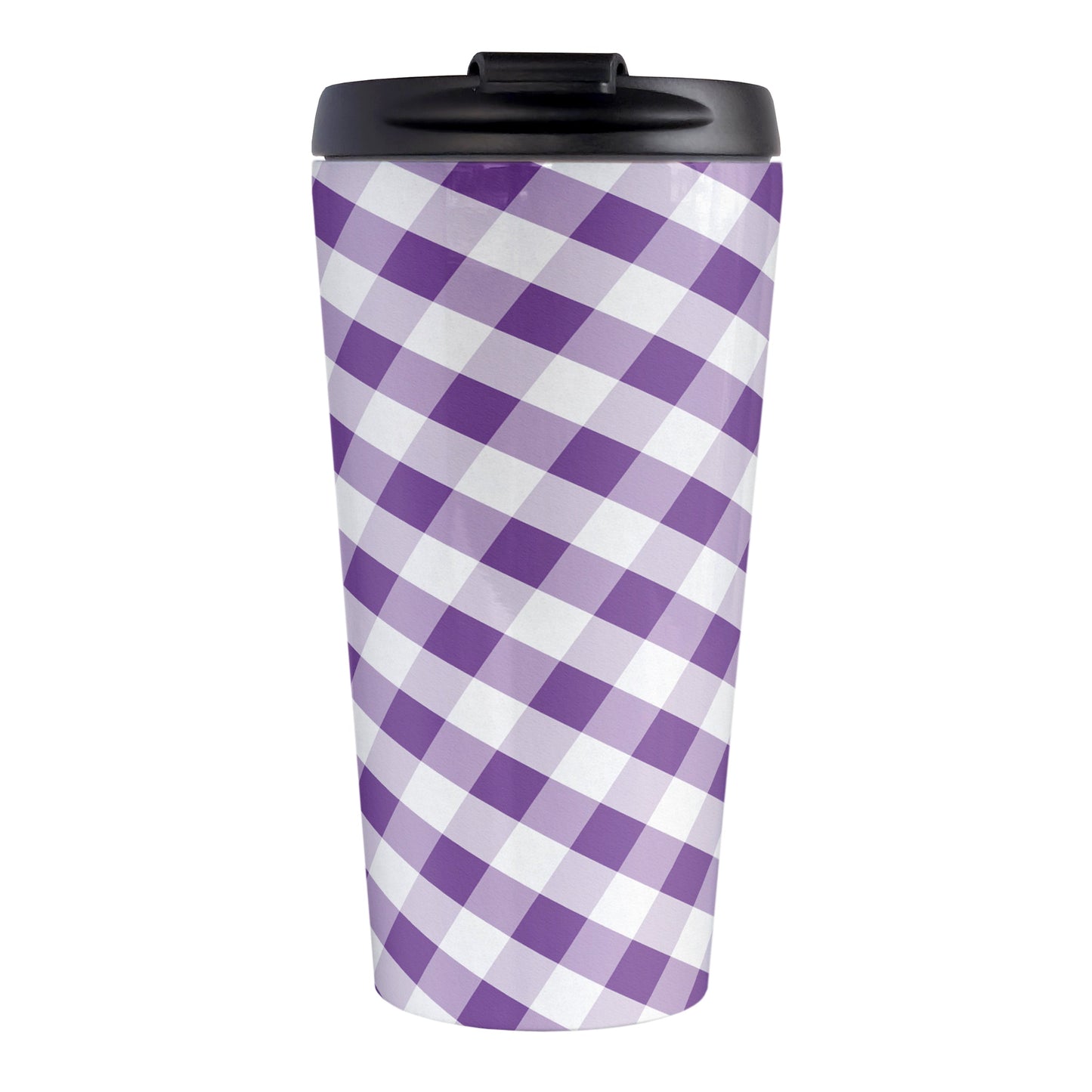 Purple Gingham Travel Mug