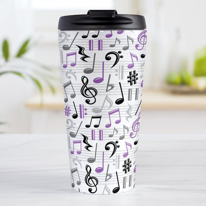 Purple Music Notes Pattern Travel Mug