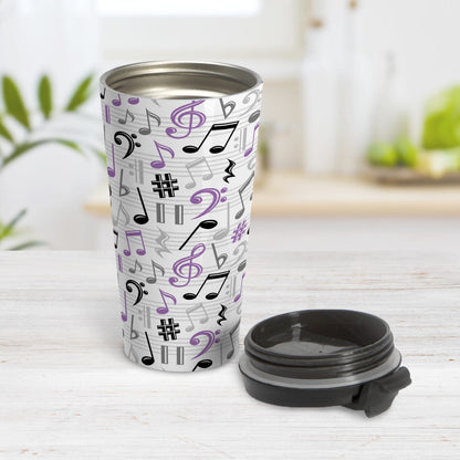 Purple Music Notes Pattern Travel Mug