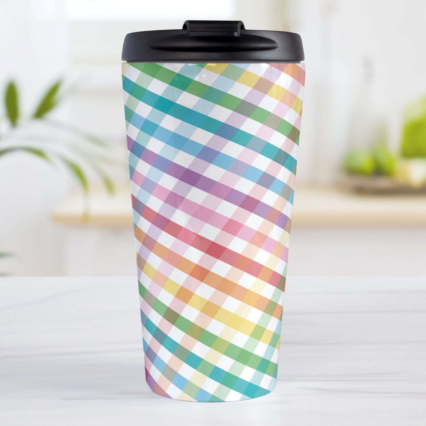Rainbow Gingham Travel Mug
