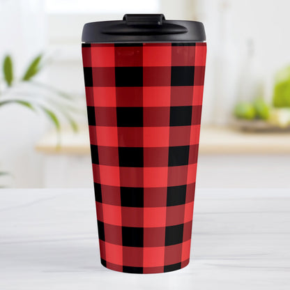 Red and Black Buffalo Plaid Travel Mug