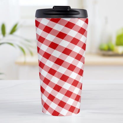 Red Gingham Travel Mug