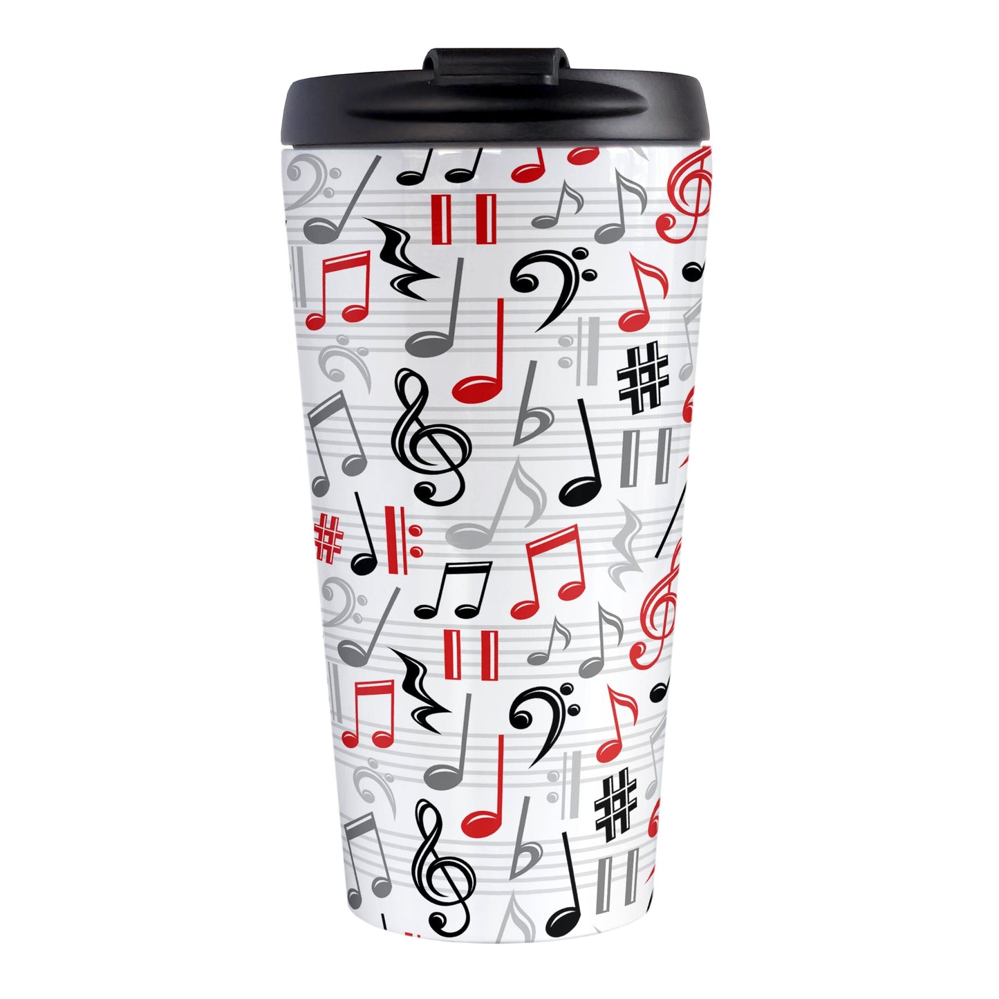 Red Music Notes Pattern Travel Mug