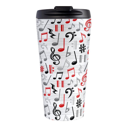 Red Music Notes Pattern Travel Mug