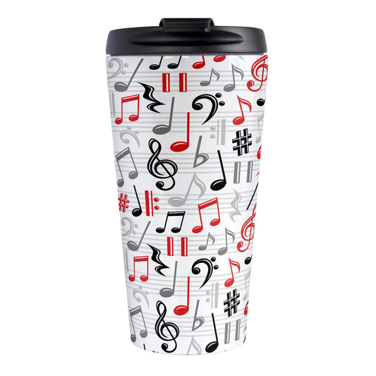 Red Music Notes Pattern Travel Mug