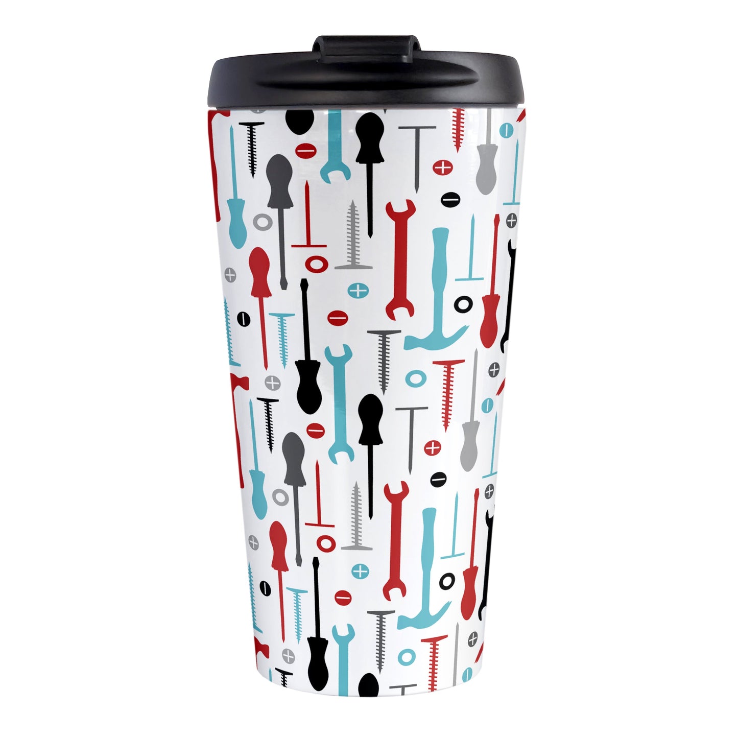 Red Turquoise Tools Pattern Travel Mug