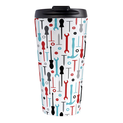 Red Turquoise Tools Pattern Travel Mug