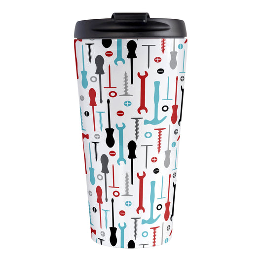 Red Turquoise Tools Pattern Travel Mug