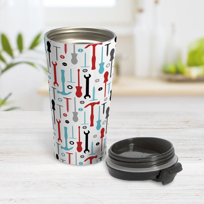 Red Turquoise Tools Pattern Travel Mug