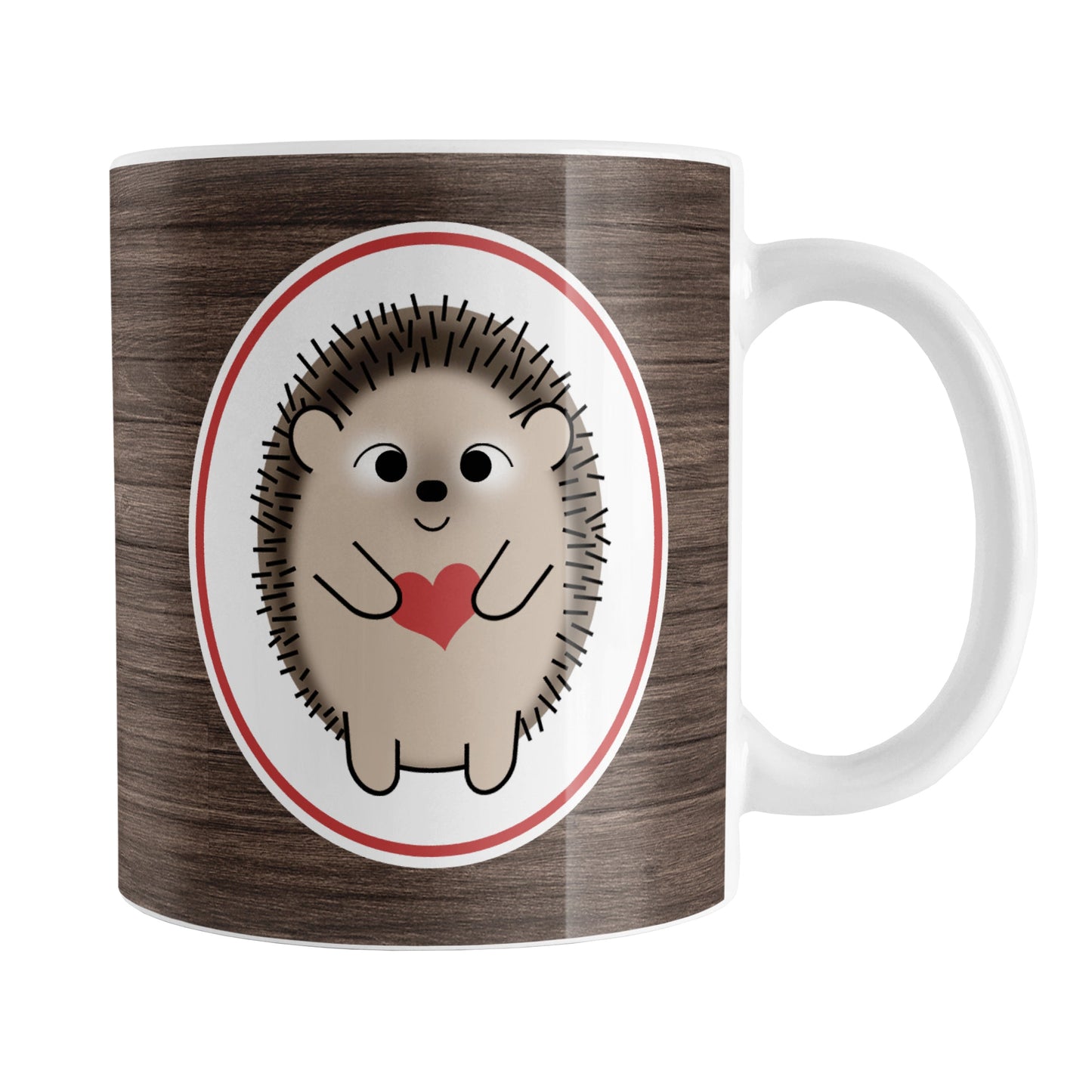 Rustic Wood Red Heart Hedgehog Mug