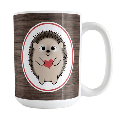 Rustic Wood Red Heart Hedgehog Mug