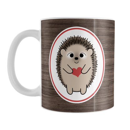 Rustic Wood Red Heart Hedgehog Mug