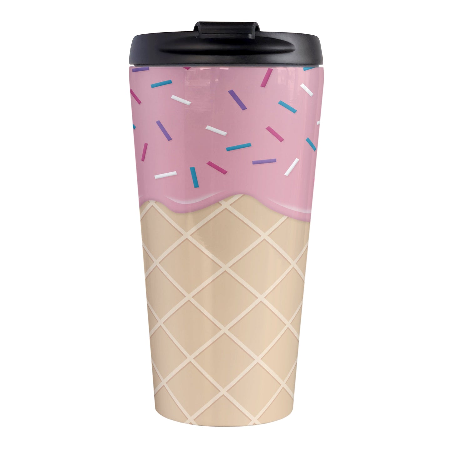 Strawberry Ice Cream Waffle Cone Travel Mug