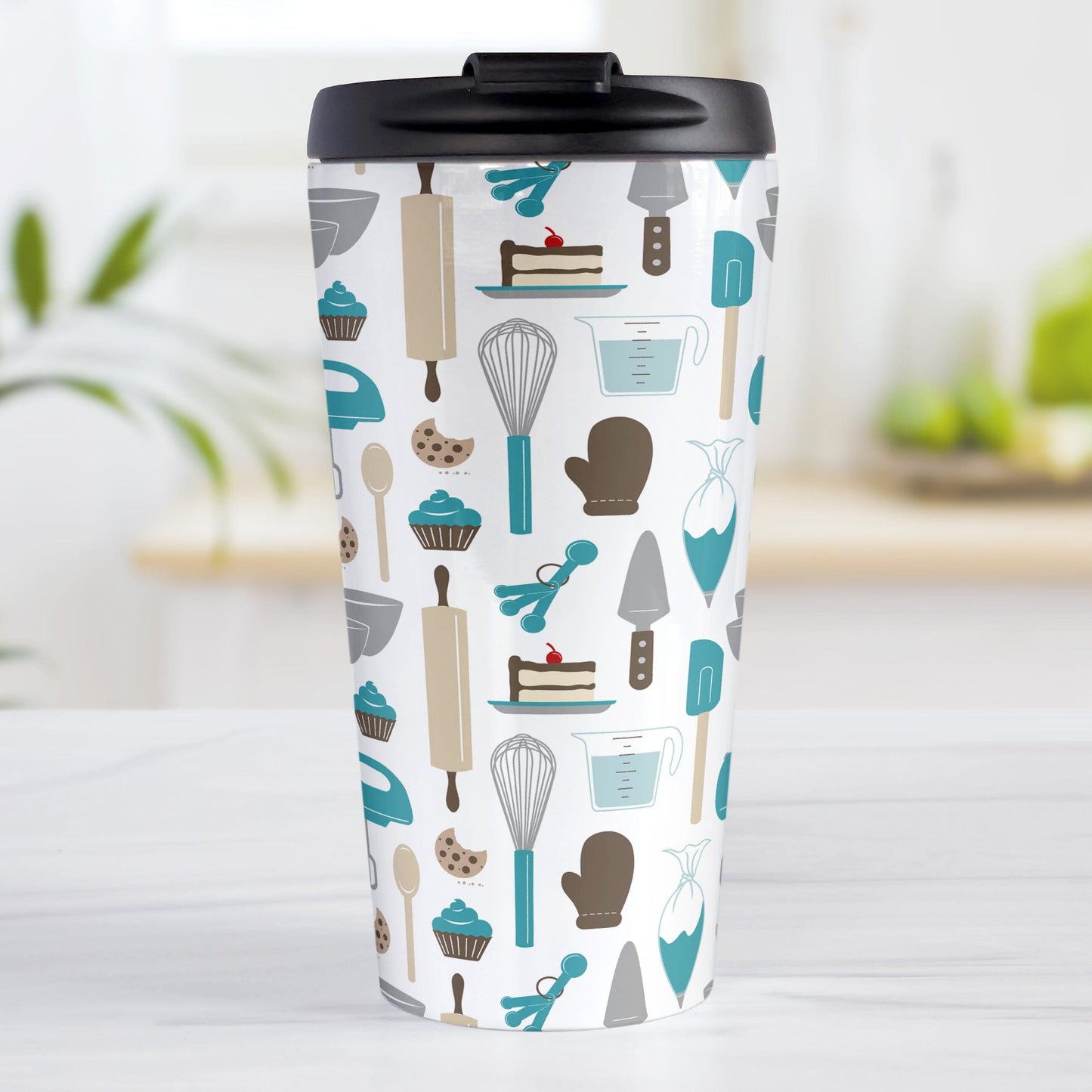 Turquoise Baking Pattern Travel Mug