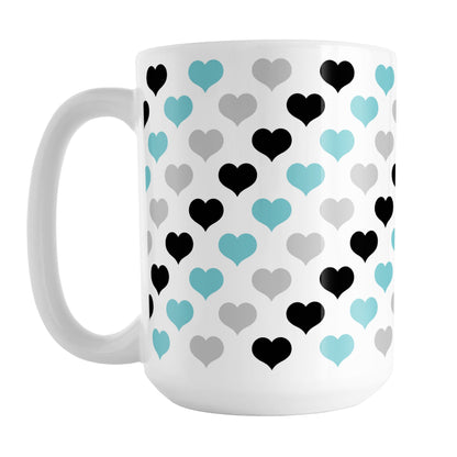 Turquoise Black Gray Hearts Pattern Mug
