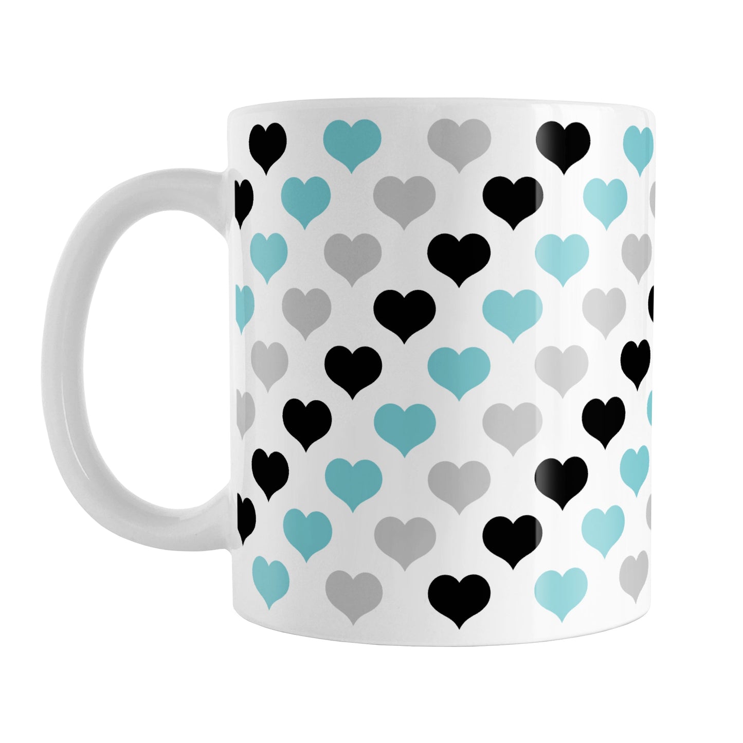 Turquoise Black Gray Hearts Pattern Mug