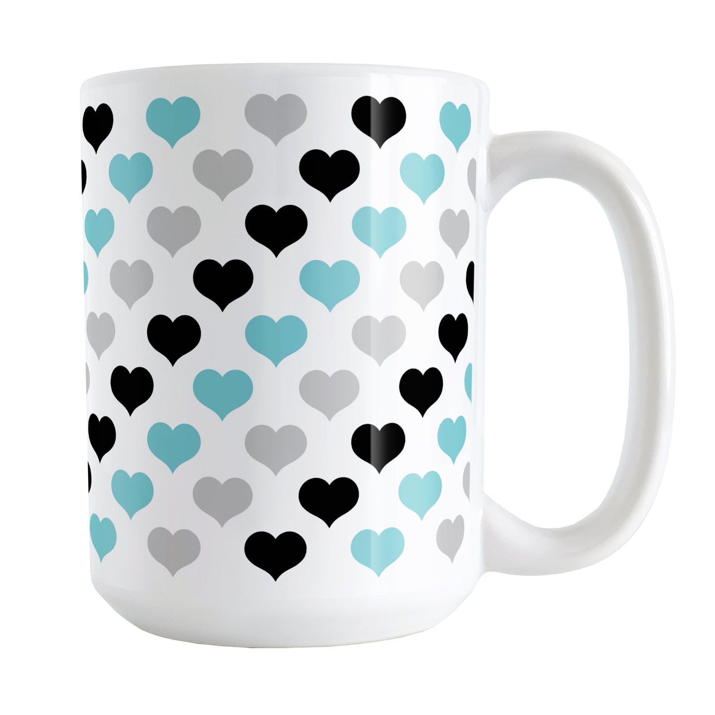 Turquoise Black Gray Hearts Pattern Mug