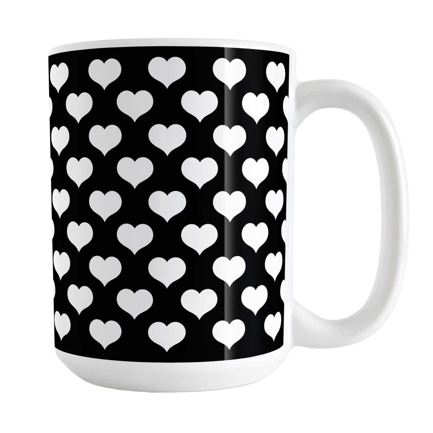 White Hearts Pattern Black Mug