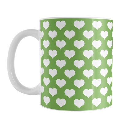 White Hearts Pattern Green Mug