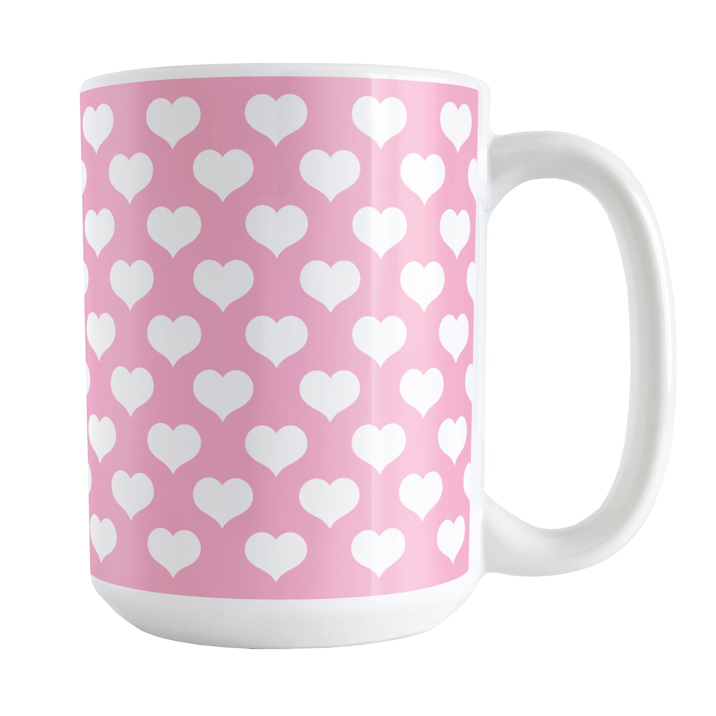 White Hearts Pattern Pink Mug