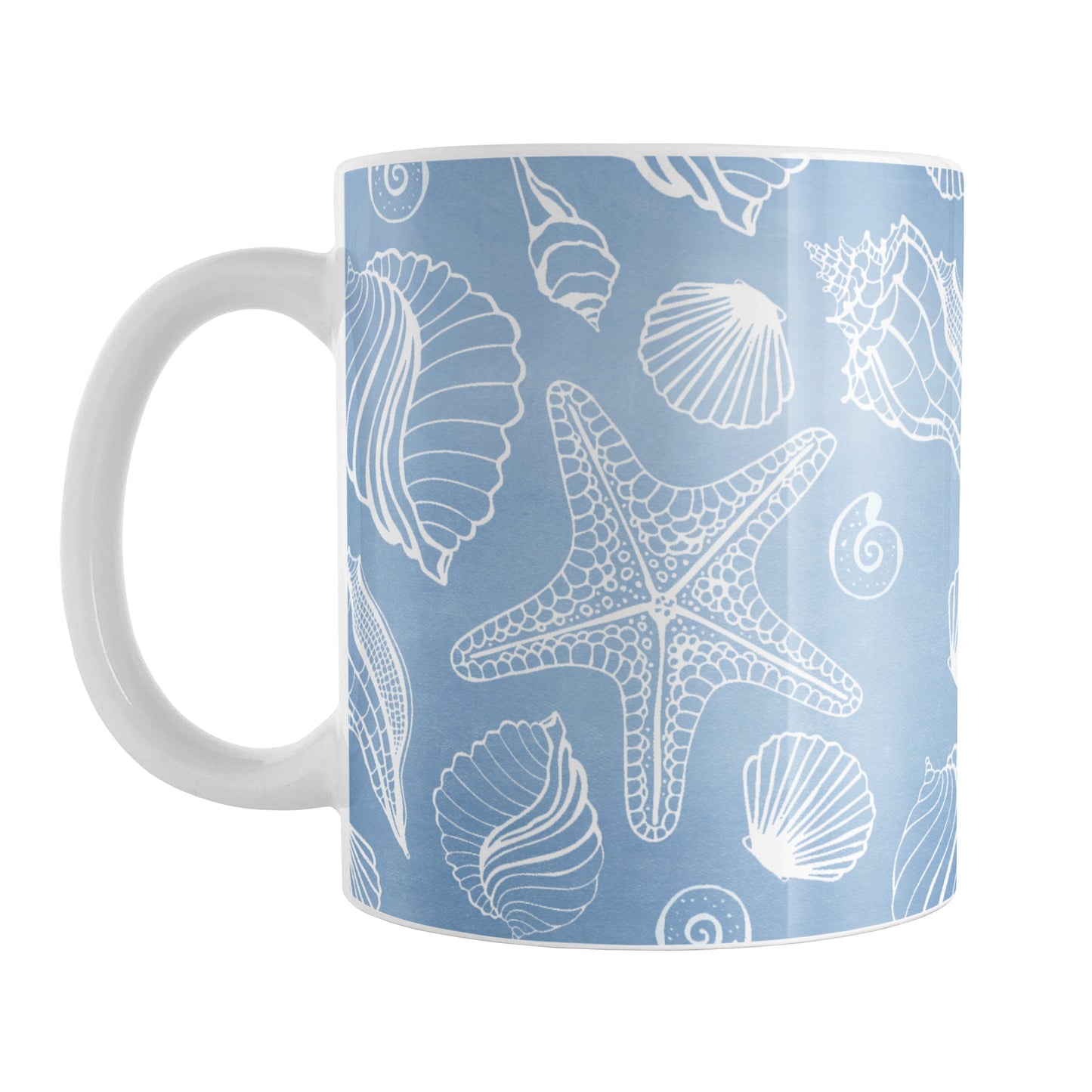 White Seashell Pattern Blue Beach Mug