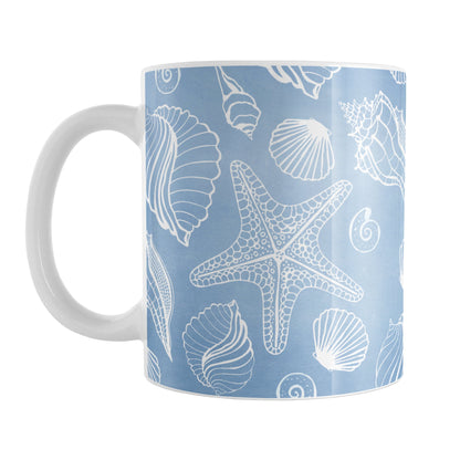 White Seashell Pattern Blue Beach Mug