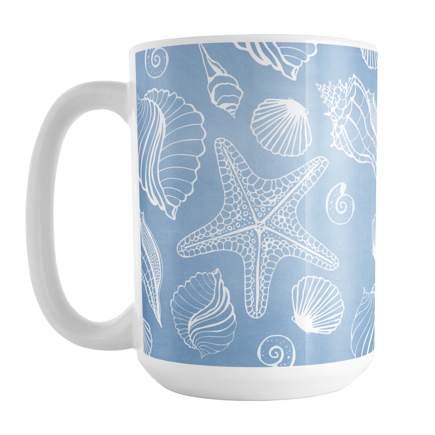 White Seashell Pattern Blue Beach Mug