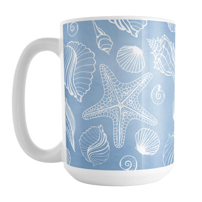 White Seashell Pattern Blue Beach Mug