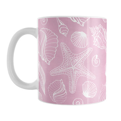 White Seashell Pattern Pink Beach Mug