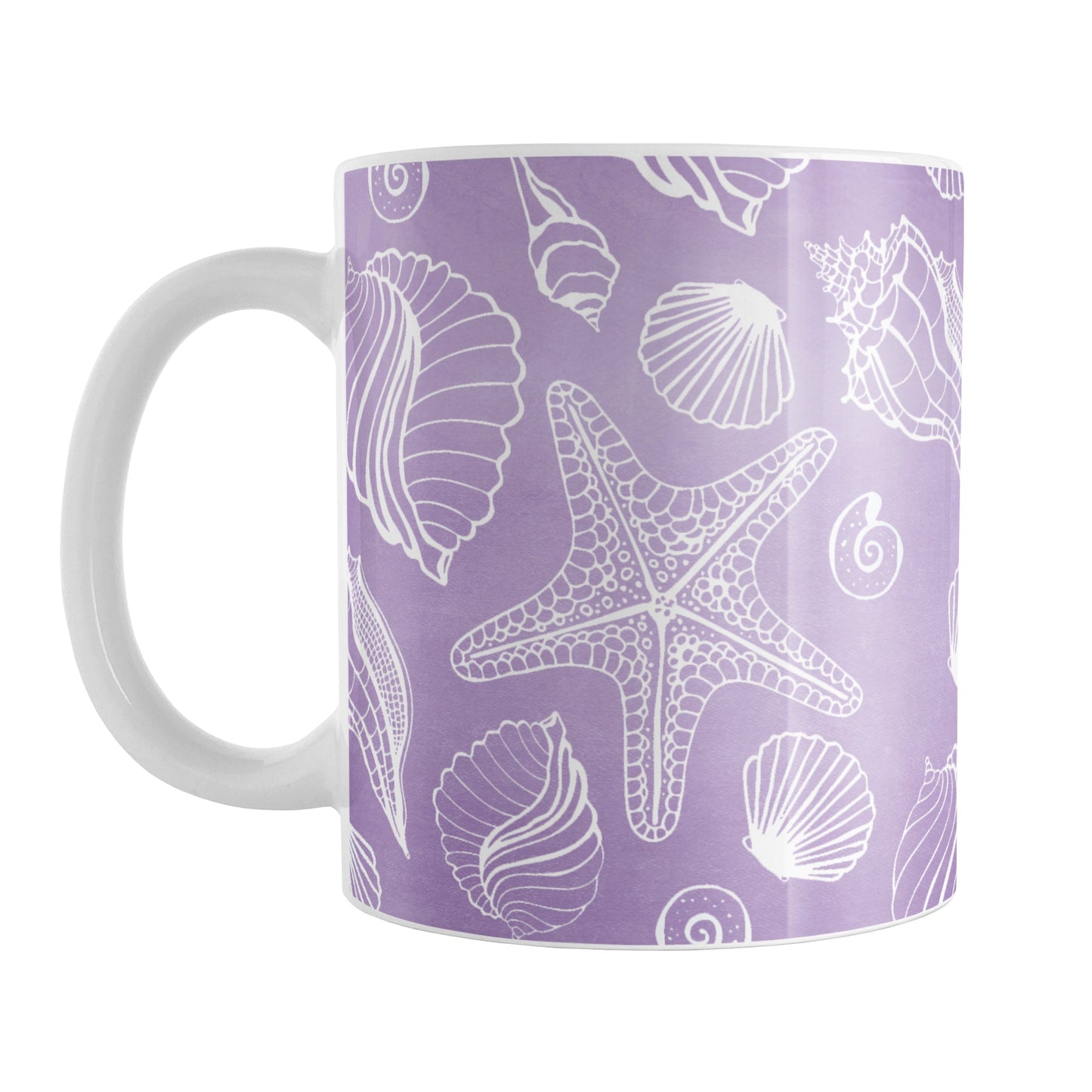 White Seashell Pattern Purple Beach Mug