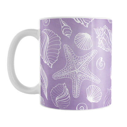 White Seashell Pattern Purple Beach Mug